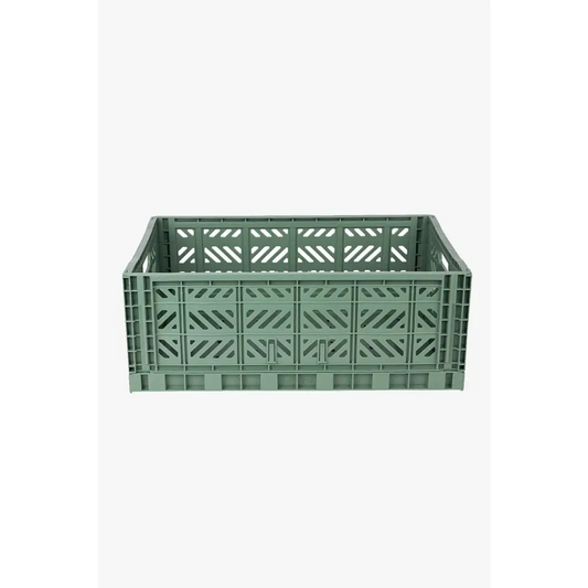 Foldable Storage Bins, Plastic Crate for Storage, Collapsible Crate, Utility Stackable Box Large Almond Green - Luna Crates