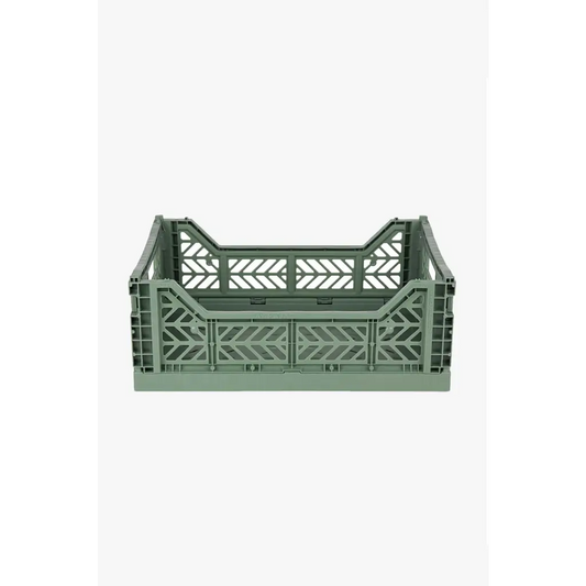 Foldable Storage Bins, Plastic Crate for Storage, Collapsible Crate, Utility Stackable Box Medium Almond Green - Luna Crates