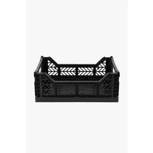 Foldable Storage Bins, Plastic Crate for Storage, Collapsible Crate, Utility Stackable Box Medium Black - Luna Crates