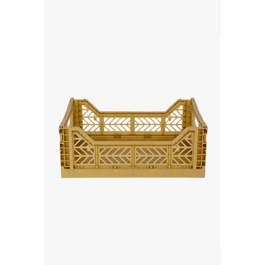 Foldable Storage Bins, Plastic Crate for Storage, Collapsible Crate, Utility Stackable Box Medium Gold - Luna Crates