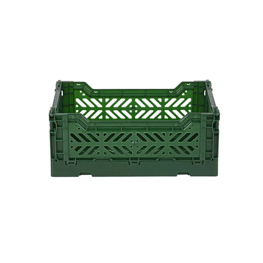 Foldable Storage Bins, Plastic Crate for Storage, Collapsible Crate, Utility Stackable Box Small Dark Green - Luna Crates