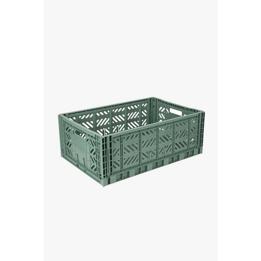Foldable Storage Bins, Plastic Crate for Storage, Collapsible Crate, Utility Stackable Box Large Almond Green - Luna Crates