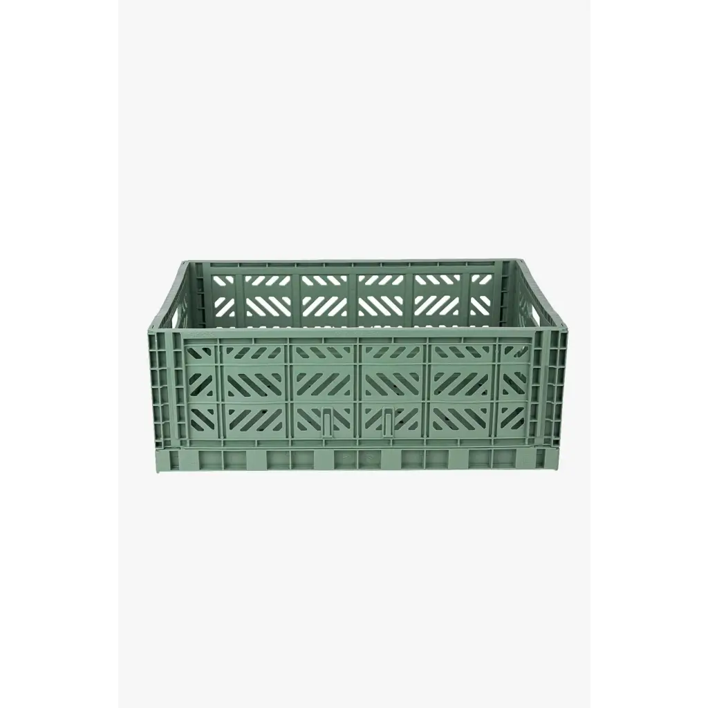 Foldable Storage Bins, Plastic Crate for Storage, Collapsible Crate, Utility Stackable Box Large Almond Green - Luna Crates