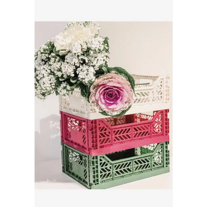 Foldable Storage Bins, Plastic Crate for Storage, Collapsible Crate, Utility Stackable Box Medium Almond Green - Luna Crates