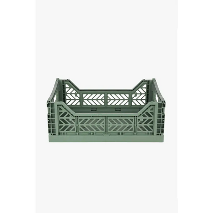 Foldable Storage Bins, Plastic Crate for Storage, Collapsible Crate, Utility Stackable Box Medium Almond Green - Luna Crates