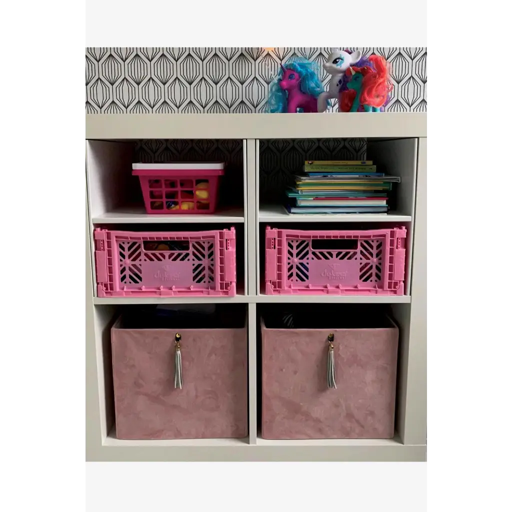 Foldable Storage Bins, Plastic Crate for Storage, Collapsible Crate, Utility Stackable Box Medium Baby Pink - Luna Crates