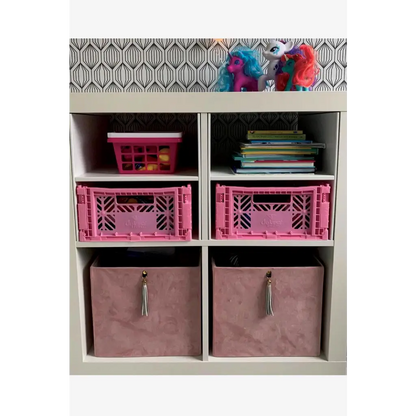 Foldable Storage Bins, Plastic Crate for Storage, Collapsible Crate, Utility Stackable Box Medium Baby Pink - Luna Crates