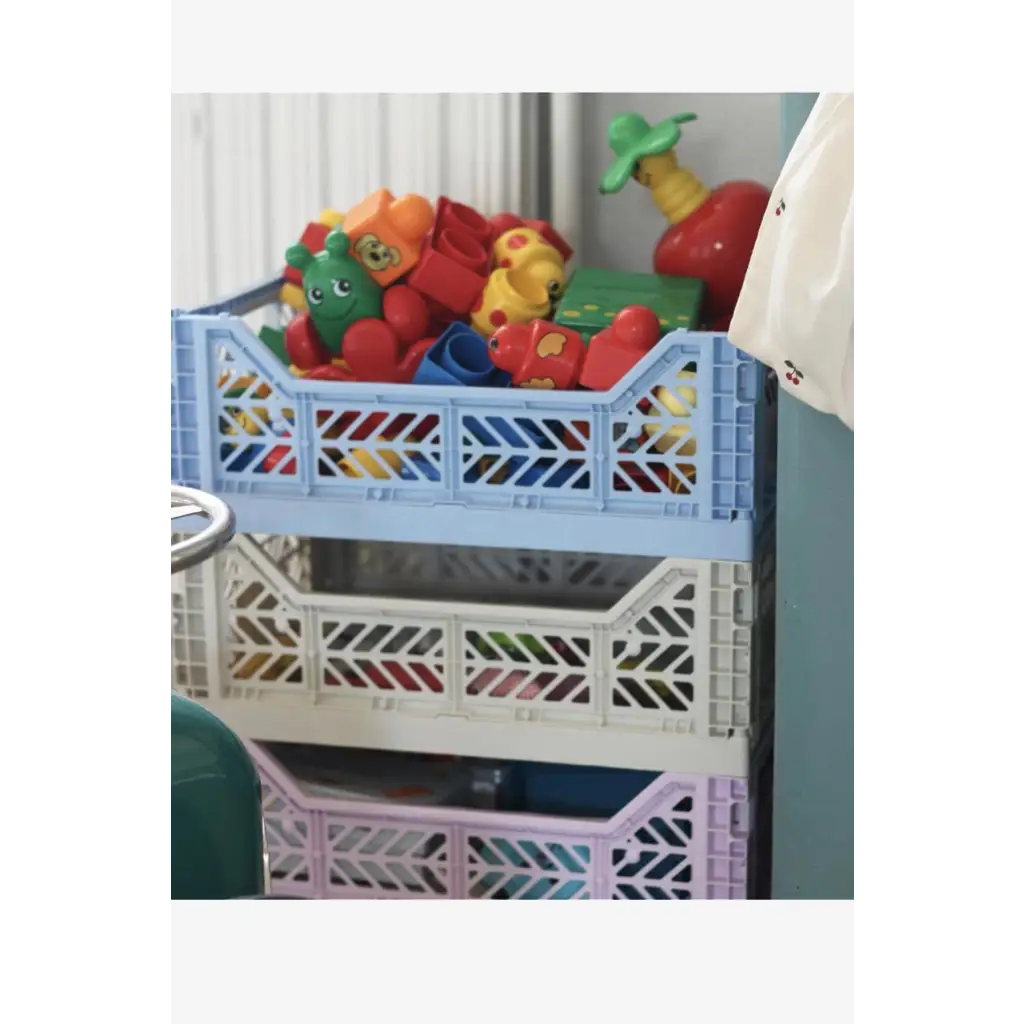 Foldable Storage Bins, Plastic Crate for Storage, Collapsible Crate, Utility Stackable Box Medium Baby Blue - Luna Crates