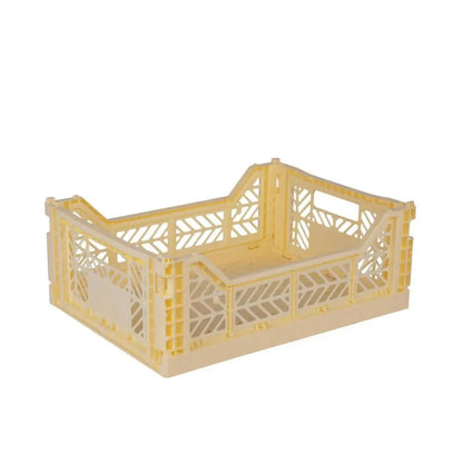 Foldable Storage Bins, Plastic Crate for Storage, Collapsible Crate, Utility Stackable Box Medium Banana - Luna Crates