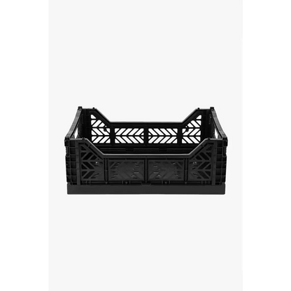 Foldable Storage Bins, Plastic Crate for Storage, Collapsible Crate, Utility Stackable Box Medium Black - Luna Crates