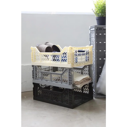 Foldable Storage Bins, Plastic Crate for Storage, Collapsible Crate, Utility Stackable Box Medium Black - Luna Crates