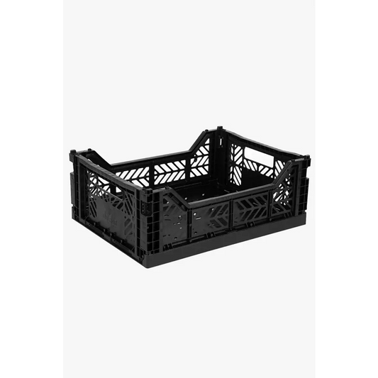 Foldable Storage Bins, Plastic Crate for Storage, Collapsible Crate, Utility Stackable Box Medium Black - Luna Crates