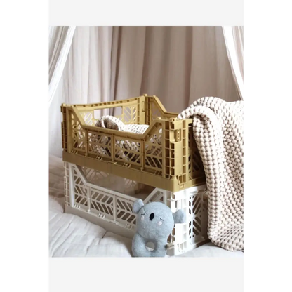 Foldable Storage Bins, Plastic Crate for Storage, Collapsible Crate, Utility Stackable Box Medium Gold - Luna Crates