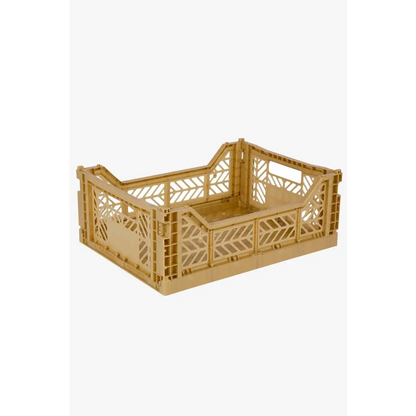 Foldable Storage Bins, Plastic Crate for Storage, Collapsible Crate, Utility Stackable Box Medium Gold - Luna Crates
