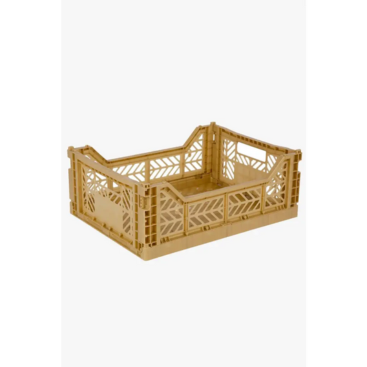 Foldable Storage Bins, Plastic Crate for Storage, Collapsible Crate, Utility Stackable Box Medium Gold - Luna Crates