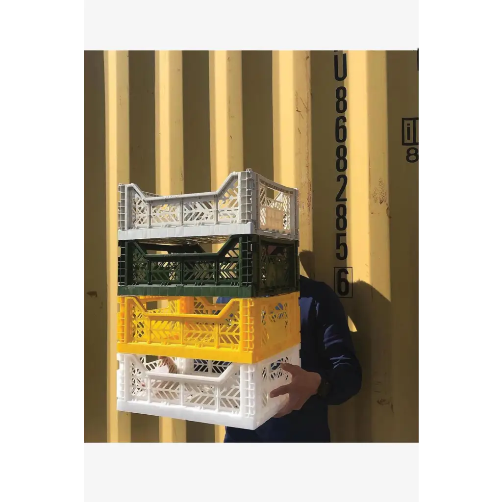 Foldable Storage Bins, Plastic Crate for Storage, Collapsible Crate, Utility Stackable Box Medium Khaki - Luna Crates