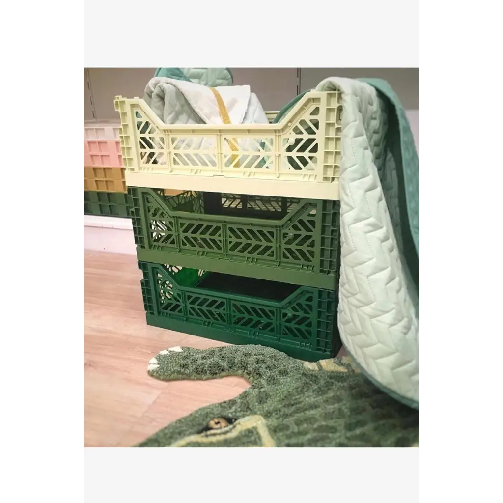 Foldable Storage Bins, Plastic Crate for Storage, Collapsible Crate, Utility Stackable Box Medium Lime Cream - Luna Crates