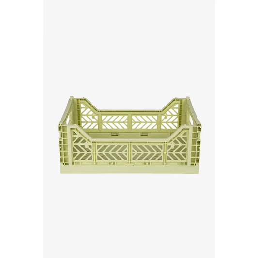 Foldable Storage Bins, Plastic Crate for Storage, Collapsible Crate, Utility Stackable Box Medium Lime Cream - Luna Crates