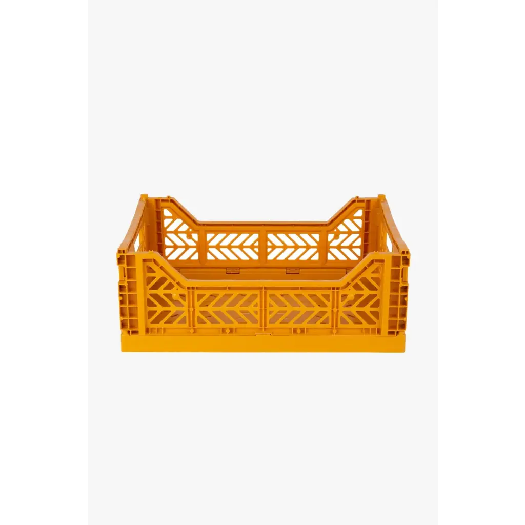 Foldable Storage Bins, Plastic Crate for Storage, Collapsible Crate, Utility Stackable Box Medium Mustard - Luna Crates