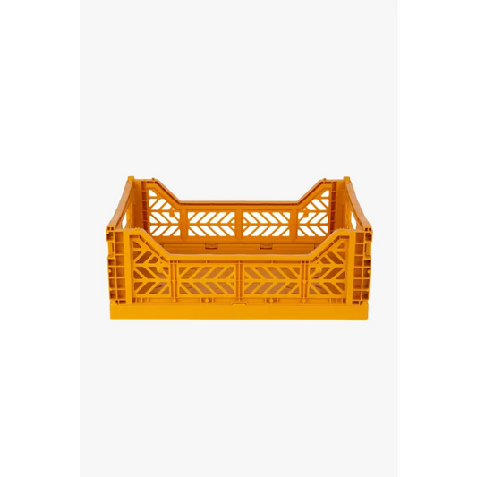 Foldable Storage Bins, Plastic Crate for Storage, Collapsible Crate, Utility Stackable Box Medium Mustard - Luna Crates
