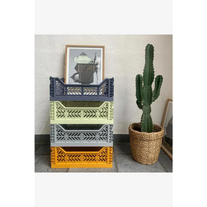 Foldable Storage Bins, Plastic Crate for Storage, Collapsible Crate, Utility Stackable Box Medium Mustard - Luna Crates