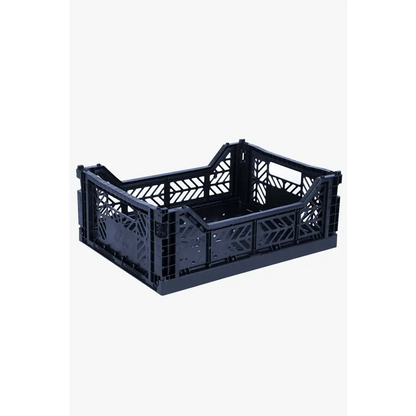 Foldable Storage Bins, Plastic Crate for Storage, Collapsible Crate, Utility Stackable Box Medium Navy - Luna Crates