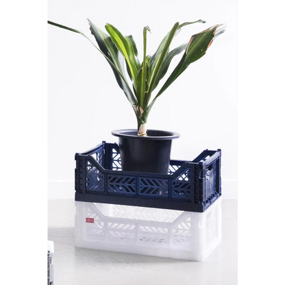 Foldable Storage Bins, Plastic Crate for Storage, Collapsible Crate, Utility Stackable Box Medium Navy - Luna Crates