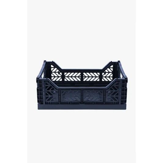 Foldable Storage Bins, Plastic Crate for Storage, Collapsible Crate, Utility Stackable Box Medium Navy - Luna Crates