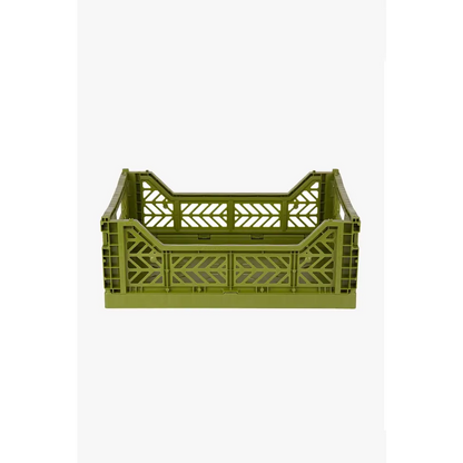 Foldable Storage Bins, Plastic Crate for Storage, Collapsible Crate, Utility Stackable Box Medium Olive - Luna Crates