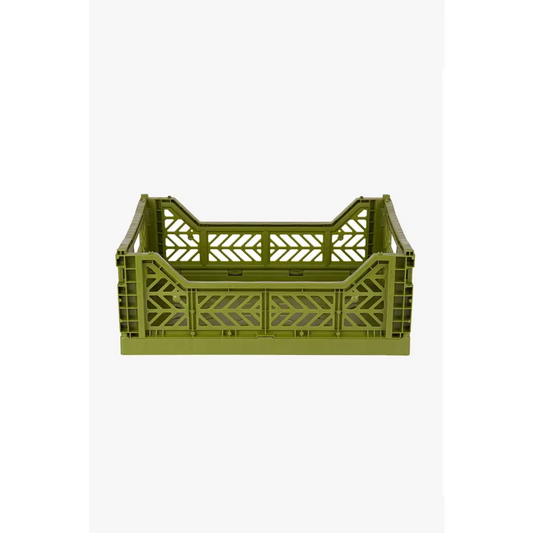 Foldable Storage Bins, Plastic Crate for Storage, Collapsible Crate, Utility Stackable Box Medium Olive - Luna Crates