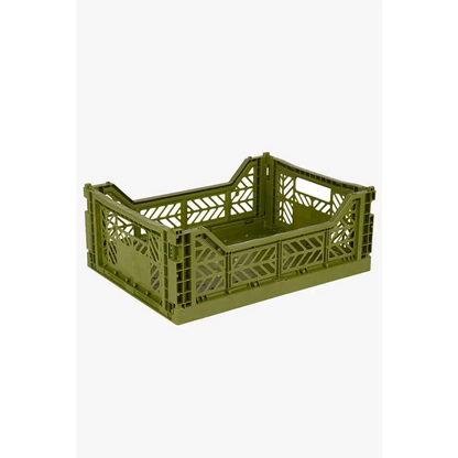 Foldable Storage Bins, Plastic Crate for Storage, Collapsible Crate, Utility Stackable Box Medium Olive - Luna Crates