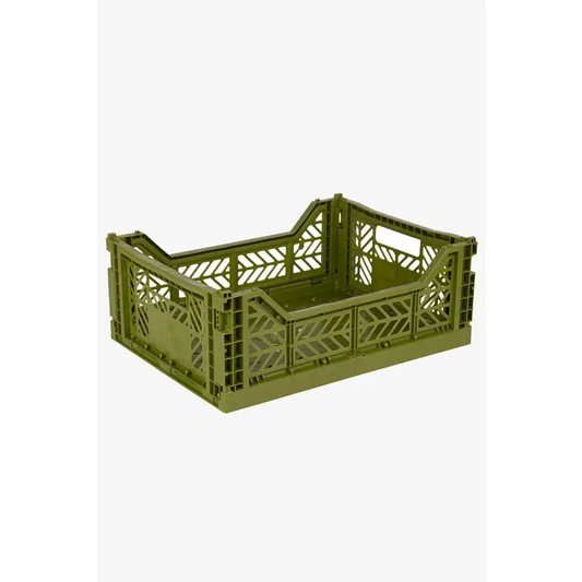 Foldable Storage Bins, Plastic Crate for Storage, Collapsible Crate, Utility Stackable Box Medium Olive - Luna Crates