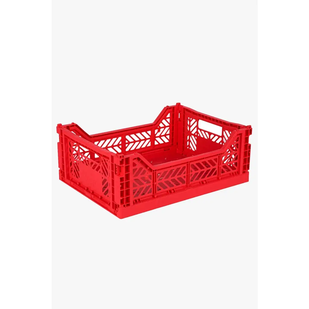 Foldable Storage Bins, Plastic Crate for Storage, Collapsible Crate, Utility Stackable Box Medium Red - Luna Crates