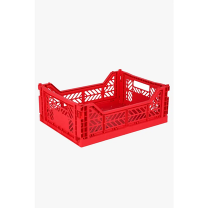 Foldable Storage Bins, Plastic Crate for Storage, Collapsible Crate, Utility Stackable Box Medium Red - Luna Crates