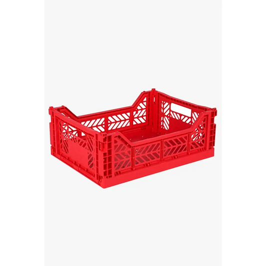 Foldable Storage Bins, Plastic Crate for Storage, Collapsible Crate, Utility Stackable Box Medium Red - Luna Crates
