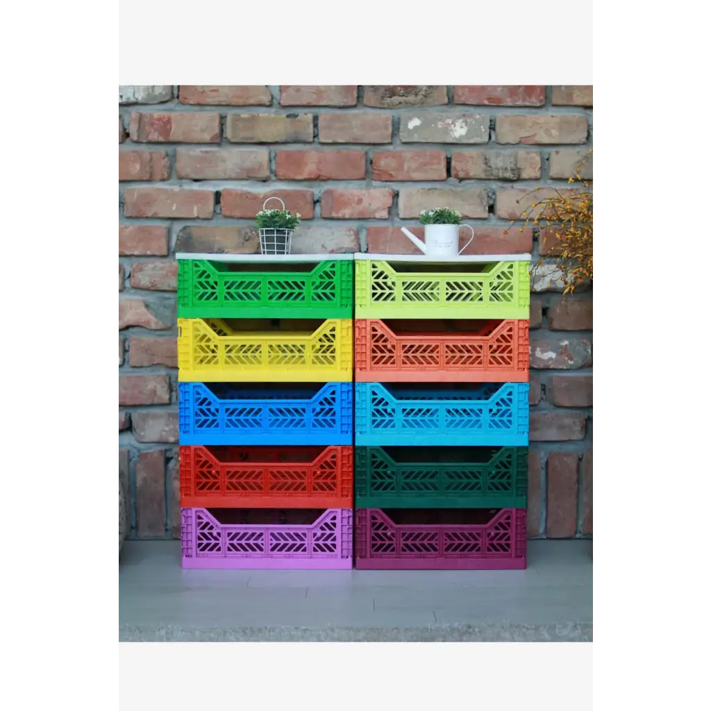 Foldable Storage Bins, Plastic Crate for Storage, Collapsible Crate, Utility Stackable Box Medium Red - Luna Crates