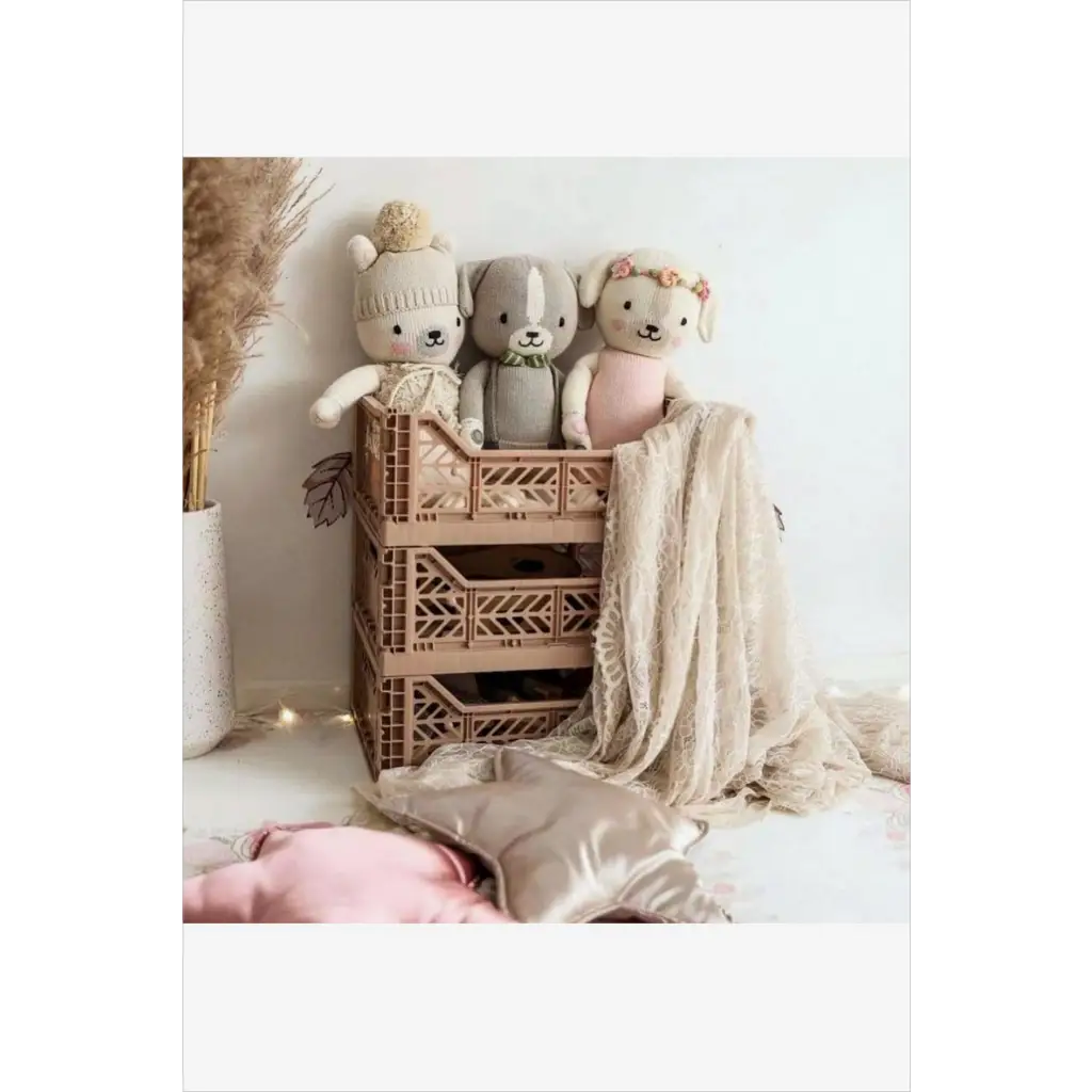 Foldable Storage Bins, Plastic Crate for Storage, Collapsible Crate, Utility Stackable Box Medium Warm Taupe - Luna Crates