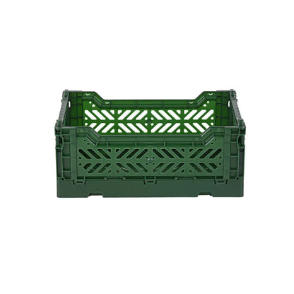 Foldable Storage Bins, Plastic Crate for Storage, Collapsible Crate, Utility Stackable Box Small Dark Green - Luna Crates