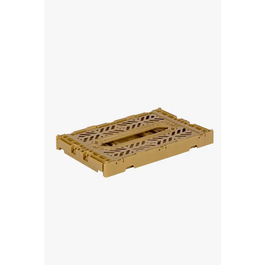 Foldable Storage Bins,Plastic Crate for Storage,Collapsible Crate, Utility Stackable Box Small Gold - Luna Crates