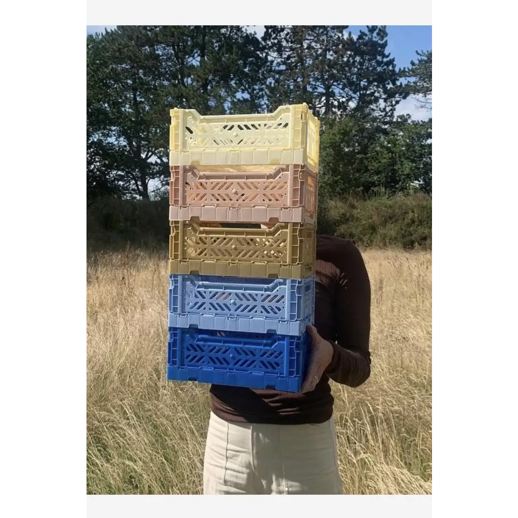 Foldable Storage Bins,Plastic Crate for Storage,Collapsible Crate, Utility Stackable Box Small Gold - Luna Crates