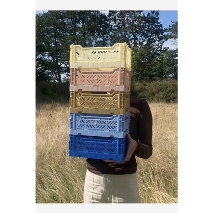 Foldable Storage Bins,Plastic Crate for Storage,Collapsible Crate, Utility Stackable Box Small Gold - Luna Crates