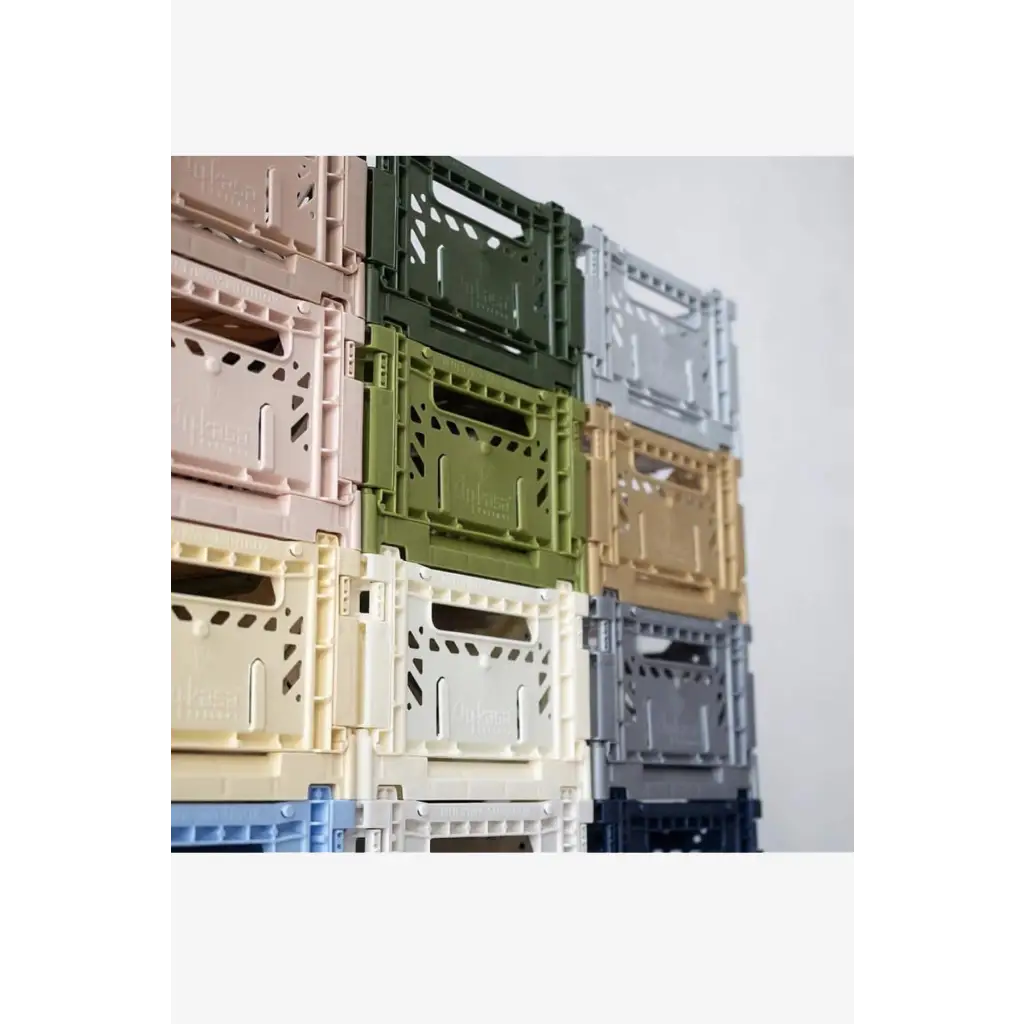 Foldable Storage Bins, Plastic Crate for Storage, Collapsible Crate, Utility Stackable Box Small Khaki - Luna Crates
