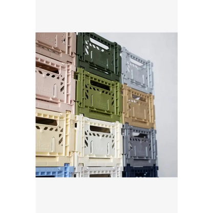 Foldable Storage Bins, Plastic Crate for Storage, Collapsible Crate, Utility Stackable Box Small Khaki - Luna Crates