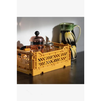 Foldable Storage Bins, Plastic Crate for Storage, Collapsible Crate, Utility Stackable Box Small Mustard - Luna Crates