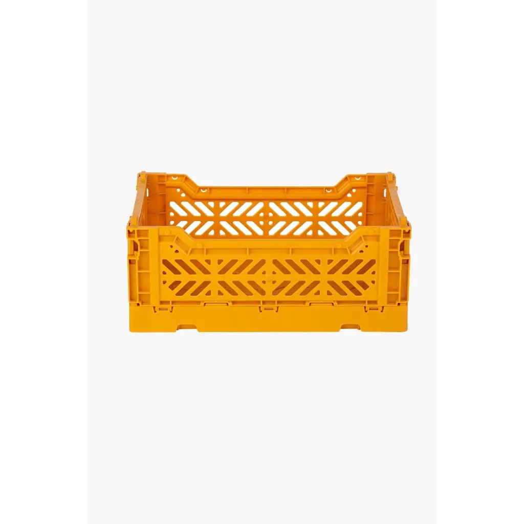 Foldable Storage Bins, Plastic Crate for Storage, Collapsible Crate, Utility Stackable Box Small Mustard - Luna Crates
