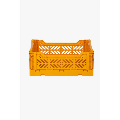 Foldable Storage Bins, Plastic Crate for Storage, Collapsible Crate, Utility Stackable Box Small Mustard - Luna Crates