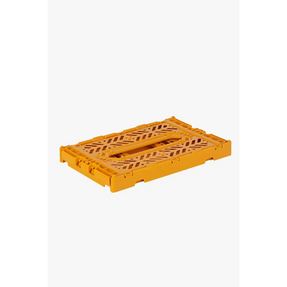 Foldable Storage Bins, Plastic Crate for Storage, Collapsible Crate, Utility Stackable Box Small Mustard - Luna Crates