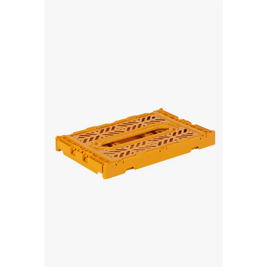 Foldable Storage Bins, Plastic Crate for Storage, Collapsible Crate, Utility Stackable Box Small Mustard - Luna Crates