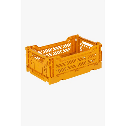 Foldable Storage Bins, Plastic Crate for Storage, Collapsible Crate, Utility Stackable Box Small Mustard - Luna Crates