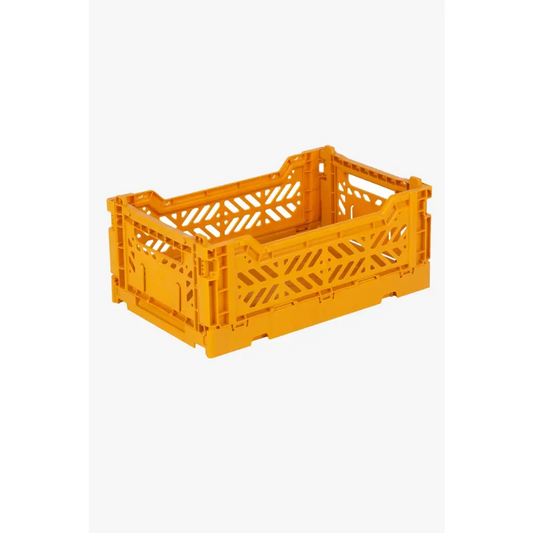 Foldable Storage Bins, Plastic Crate for Storage, Collapsible Crate, Utility Stackable Box Small Mustard - Luna Crates
